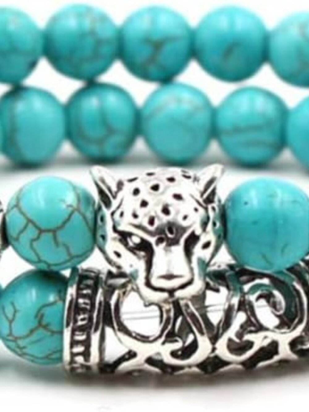 New Women Meditation Health Bracelet Beads Stretch Turquoise w Silver